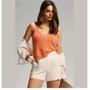 By Anthropologie V-Neck Pointelle Sweater Tank pink/coral XS